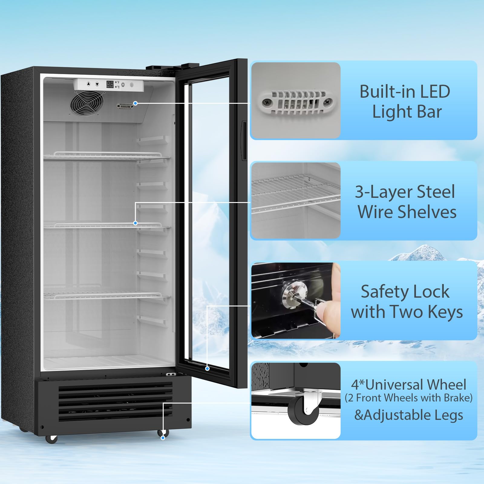 Cowsar 6 Cu.Ft. Beverage Refrigerator, Refrigerator Display With Double-Tempered Glass Door Glass Door Fridge W/Adjustable Shelves For Bar Restaurant Office,Etl Listed on Fridge.com - View 6