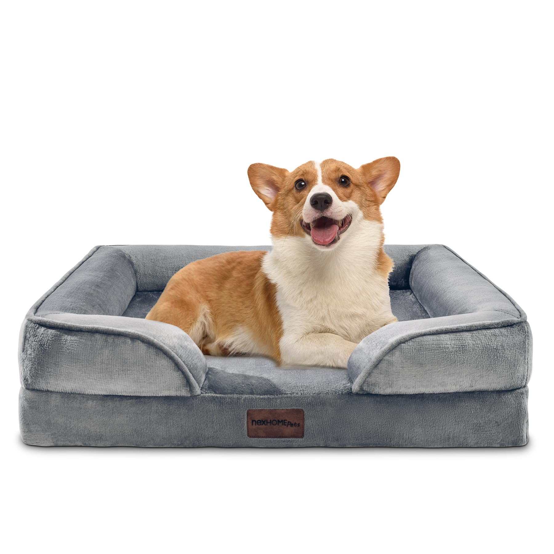 NexHome Pet Medium Orthopedic Dog Bed, Supportive Memory Foam Waterproof Dog Sofa with Removable Washable Cover and Nonskid Bottom, Soft Pet Bed with Zipper and Bolster (Grey)