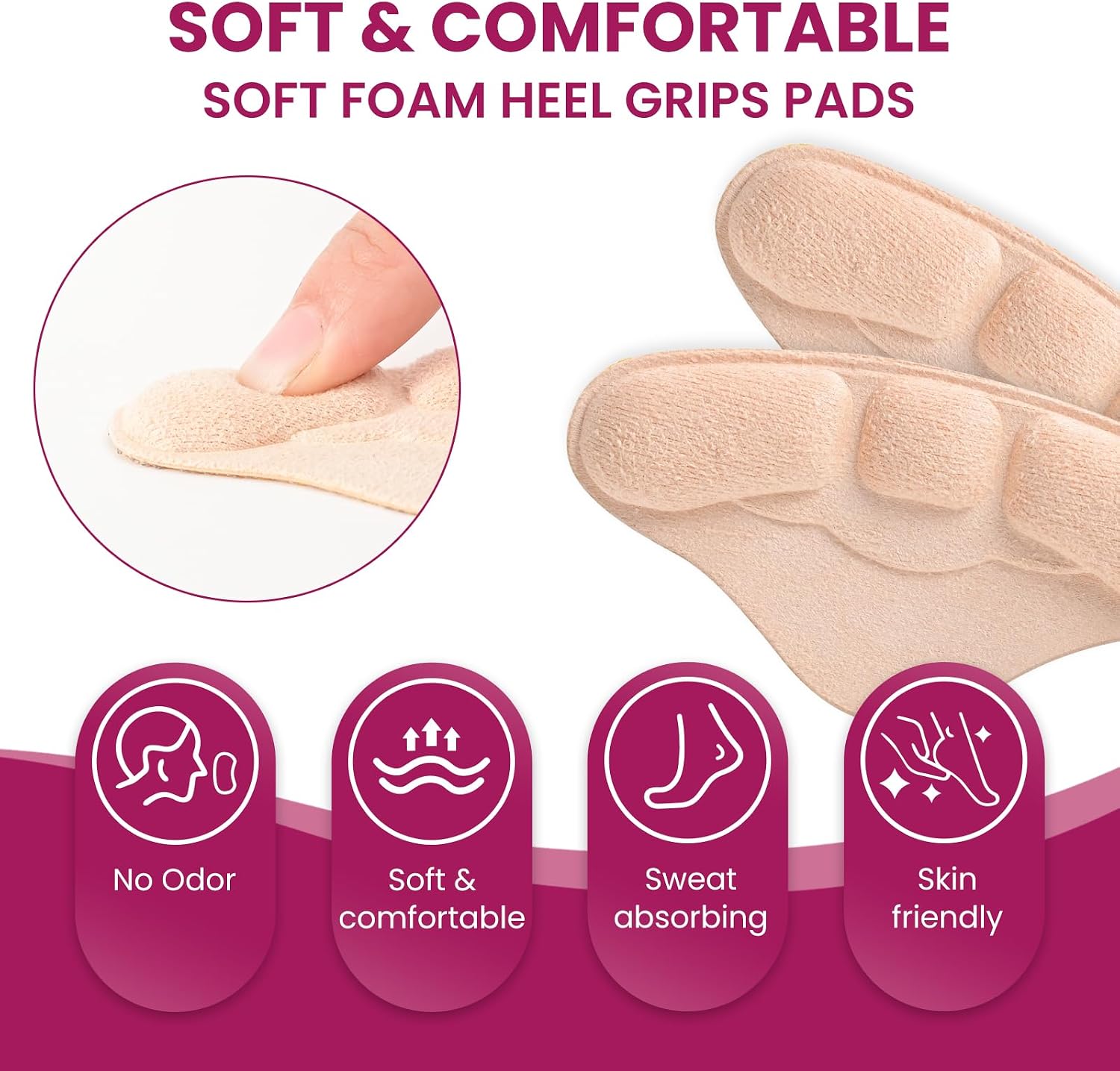 4-Pair Heel Grips Pads for Loose Shoes - Welnove Skin-Friendly Heel Liners for Back of Heel Protect, Prevent Blisters, Rubbing, Slipping - Shoe Inserts Fillers for Heel Pain Relief for Women Men image 5