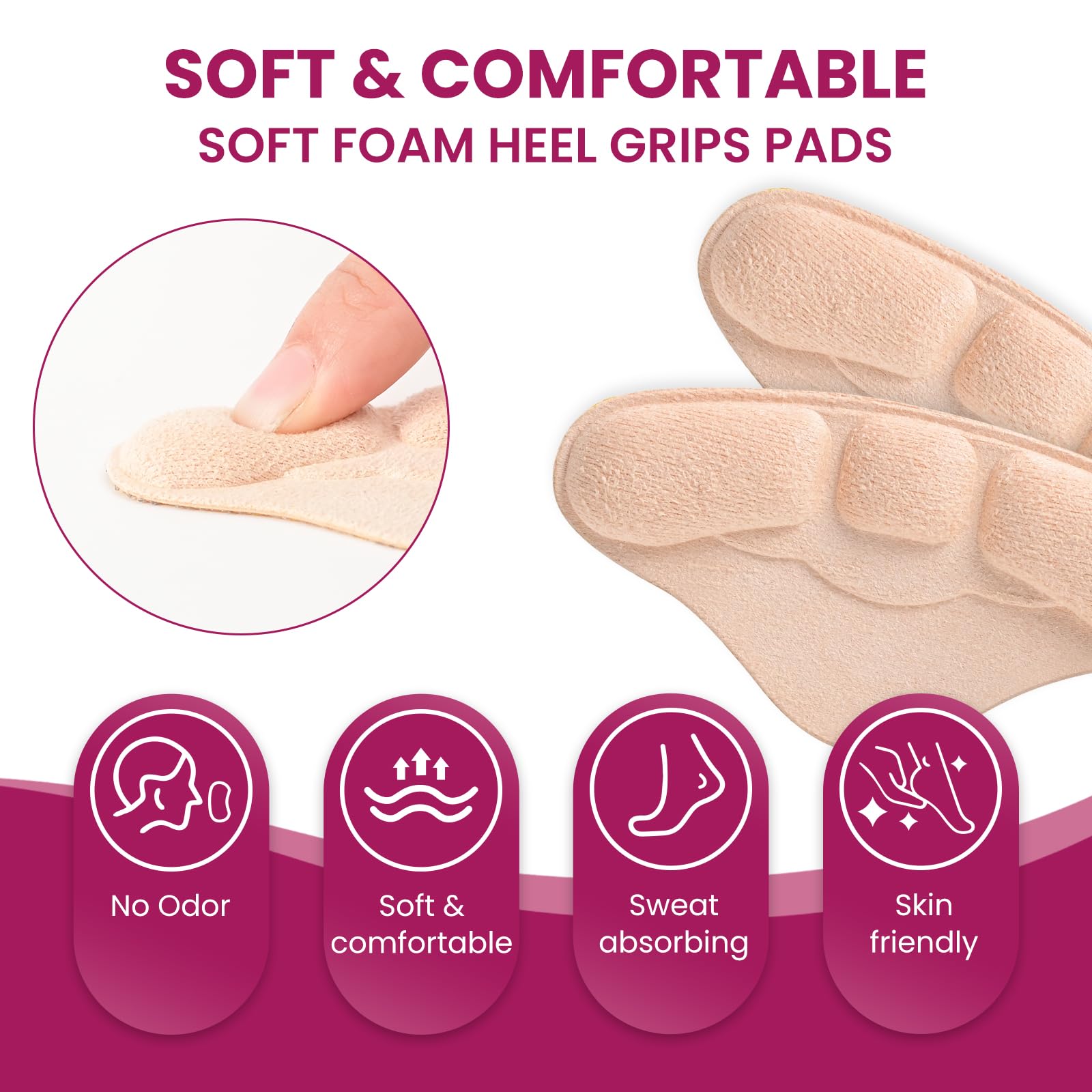 4 Pares de Protectores de Palón - Welnove Plantillas que Protegen el Talón, Previenen Ampollas y Rozaduras，Apto Para una Amplia Gama de Calzado（Beige）
