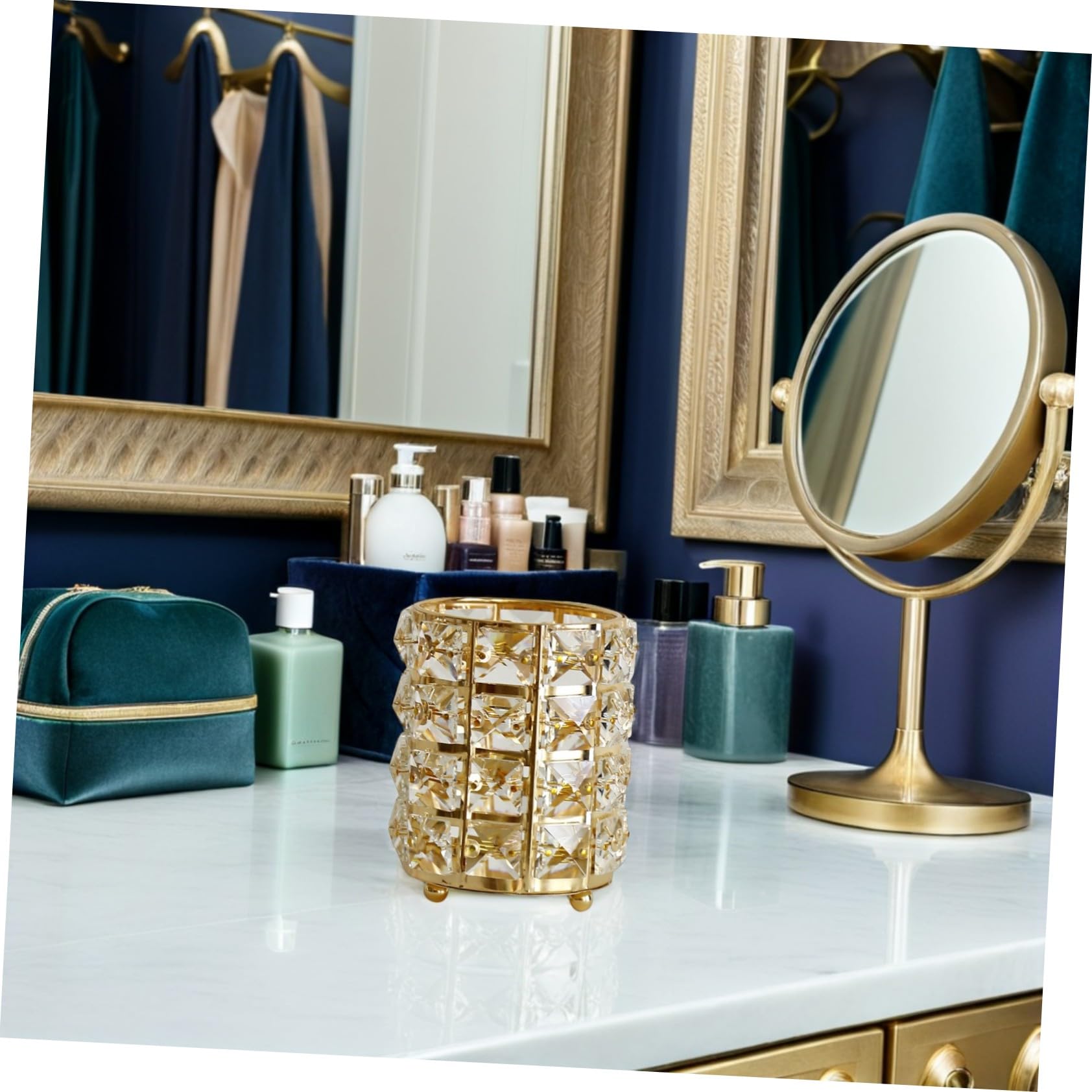 2 Pezzi Portapenne in Vetro con Supporto in Ferro Organizer Elegante per Scrivania Ufficio Studio e Tavolo Design Oro e Argento
