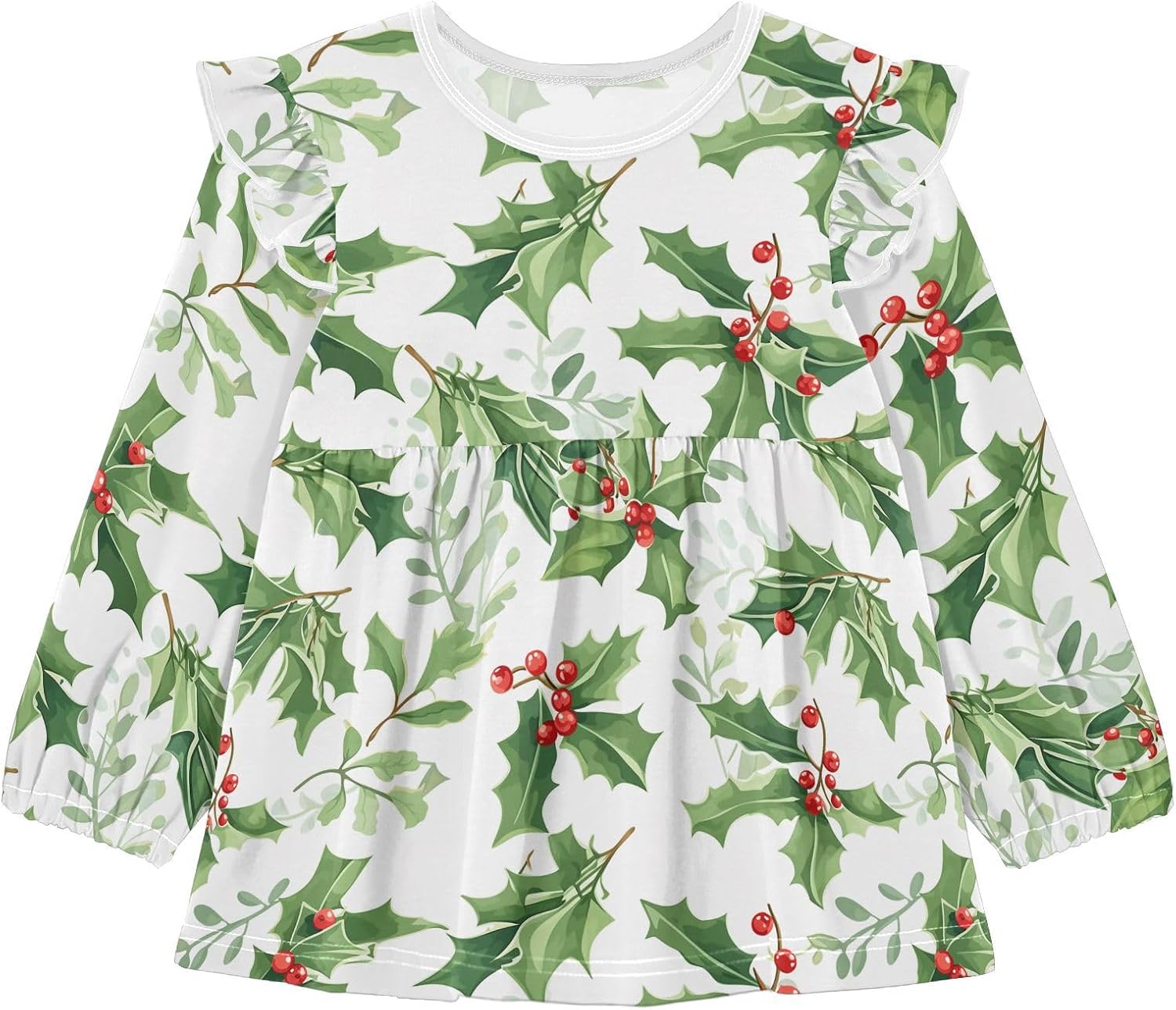 visesunny Toddler Clothes for Girls Mistletoe Green Leaf Long Sleeve Fall Shirts Cotton Top with Ruffle Collar