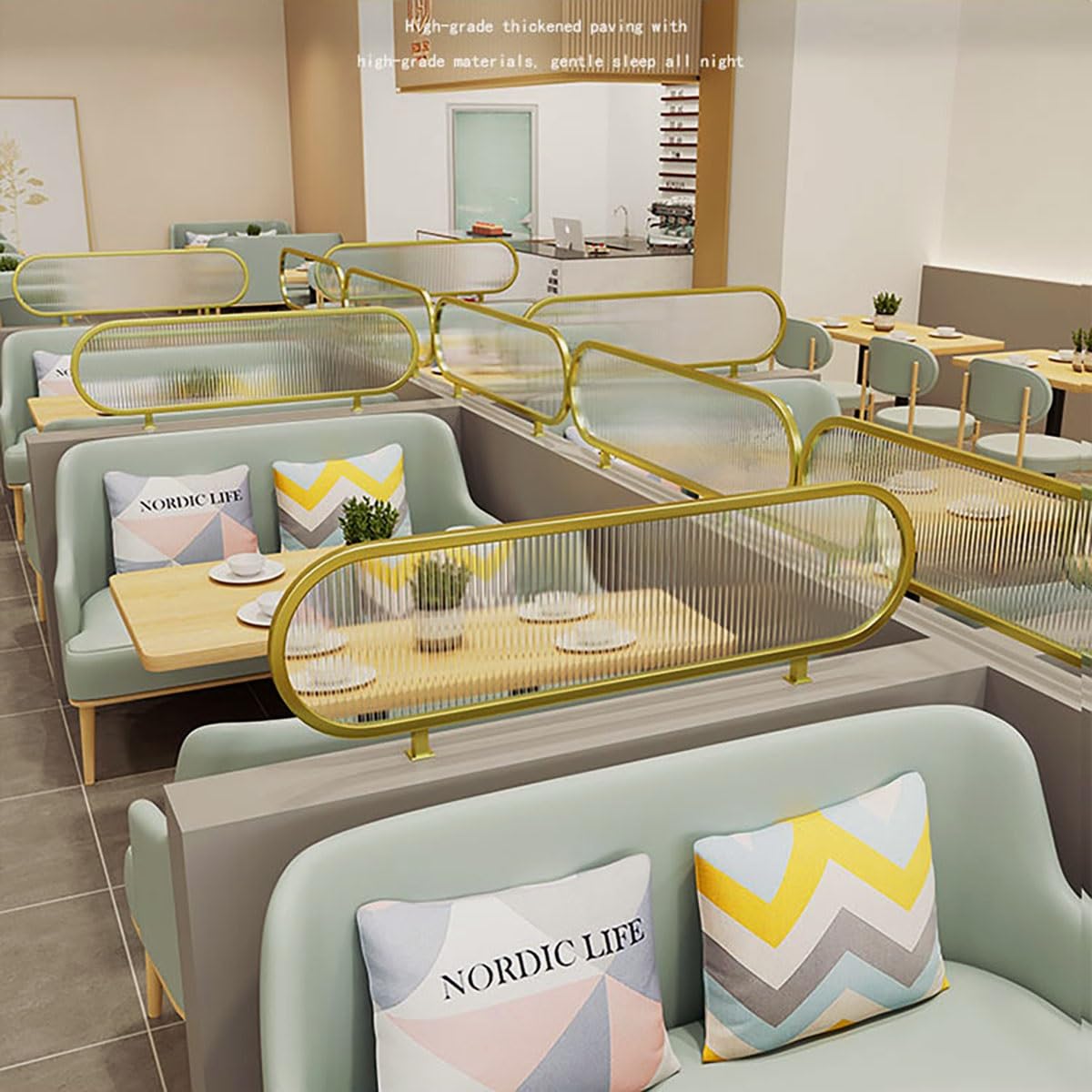Countertop Privacy Partition for Dining, Striped Matte Glass Restaurant Decorative Partitions, for Offices Braries Classrooms Library Restaurant(Gold,80cm/31.4in)