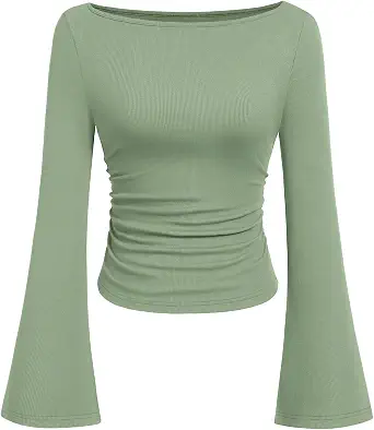  Womens Bell Long Sleeve Ribbed Knit Tops