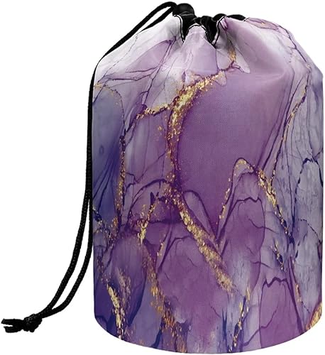 Bolsas de maquillaje con cordón, bolsas de gran capacidad para mujeres, bolsas de aseo femeninas para viajes y trabajo, Púrpura (Purple Gold Marble)