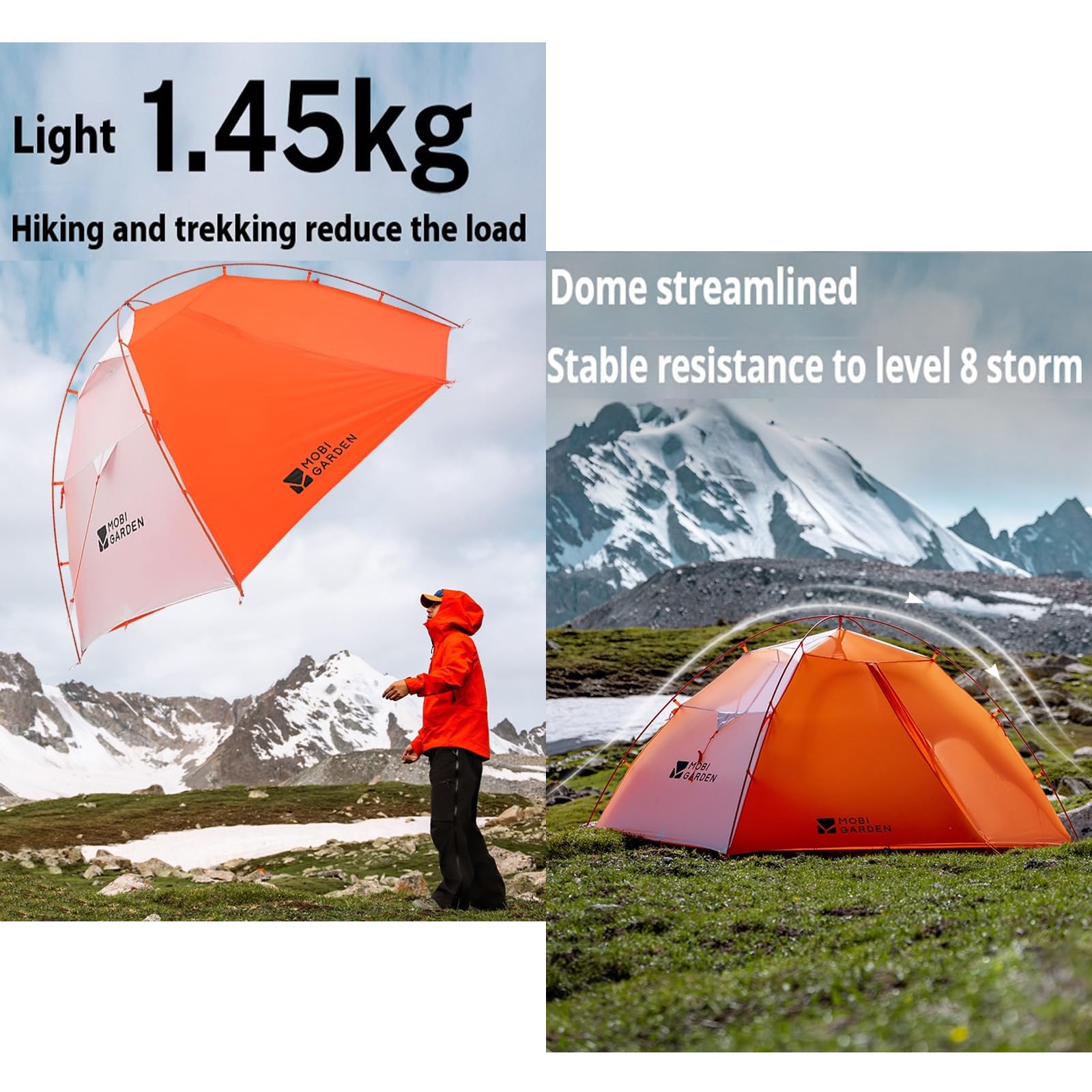 Windhike Tenda da trekking ultraleggera, 1,4 kg, tenda da trekking per grandi altezze, montaggio rapido, tenda per due persone, due modelli a scelta, adatta per escursioni, campeggio