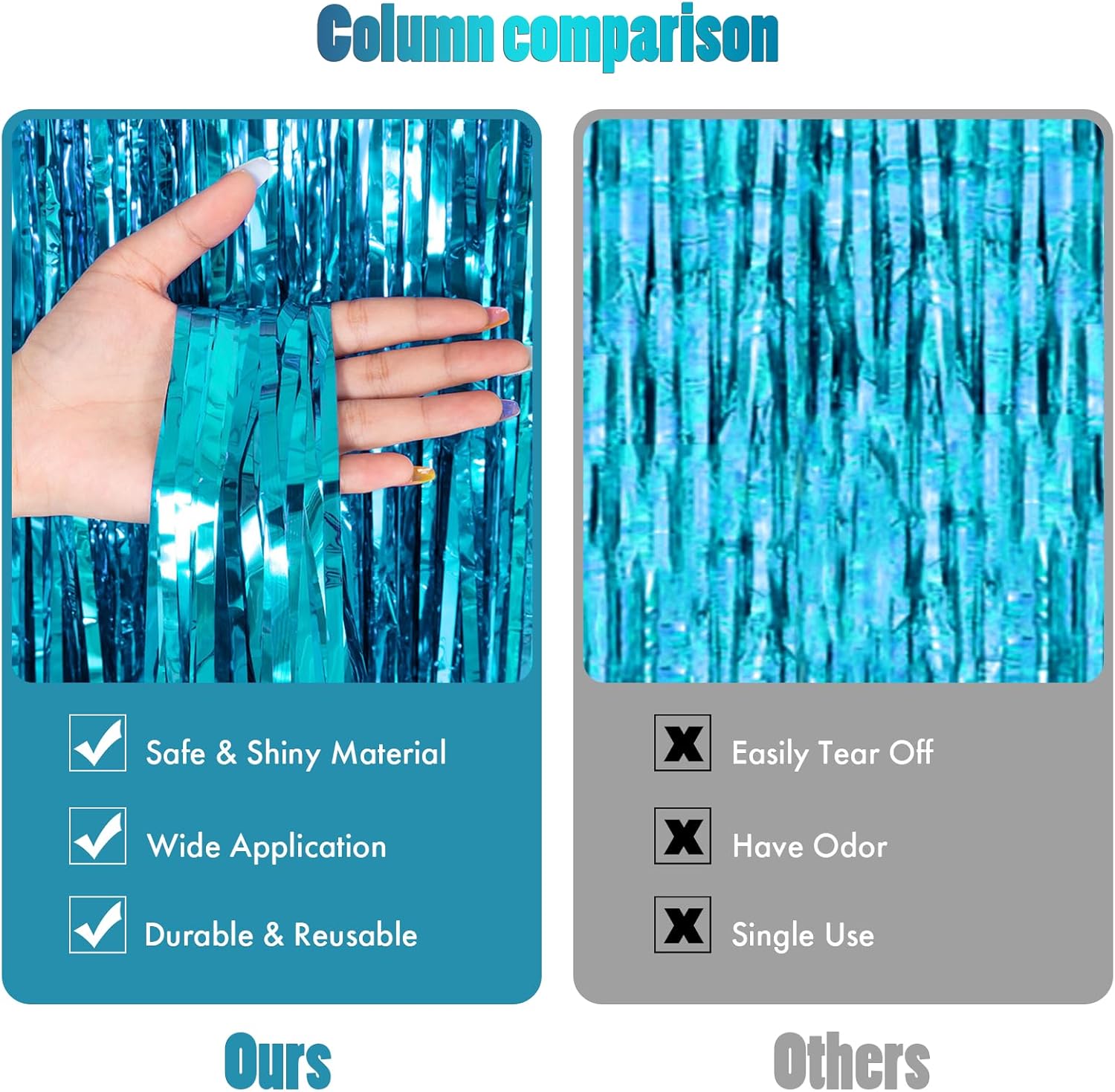 CANREVEL 2 Pack 3.3x8.2 Feet Light Blue Foil Fringe Backdrop Curtains, Tinsel Streamers Birthday Party Decorations, Fringe Backdrop for Birthday Baby Shower Mermaid Under The Sea Ocean Frozen Party - Image 3