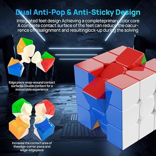 Miniatura 4 de Cubo magnético de velocidad 3 x 3 sin calcomanías, cubo de competencia profesional con 24 imanes fuertes, corte de esquina de 55°/35°, suave
