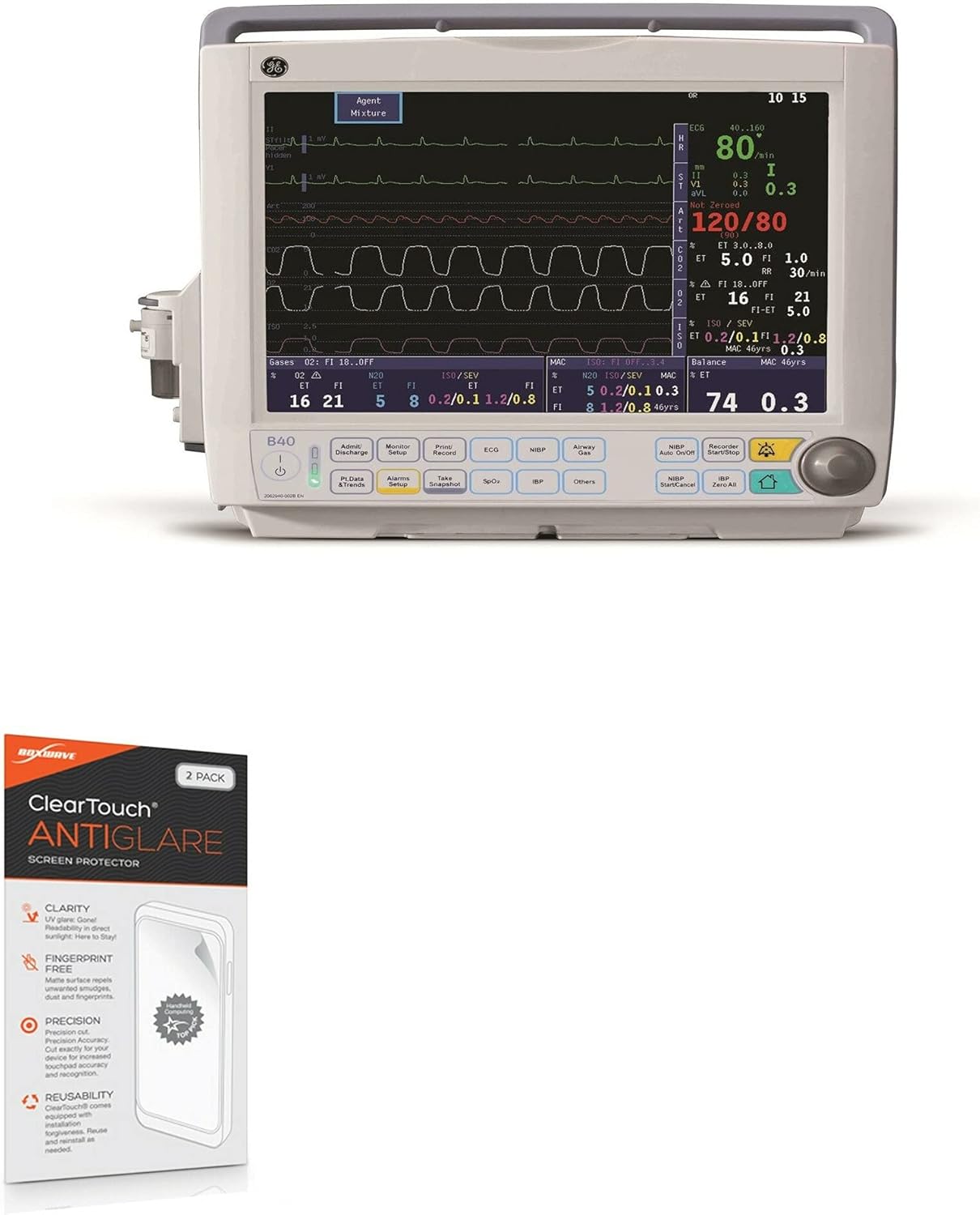 BoxWave Screen Protector Compatible with GE B40 Patient Monitor - ClearTouch Anti-Glare (2-Pack), Anti-Fingerprint Matte Film Skin