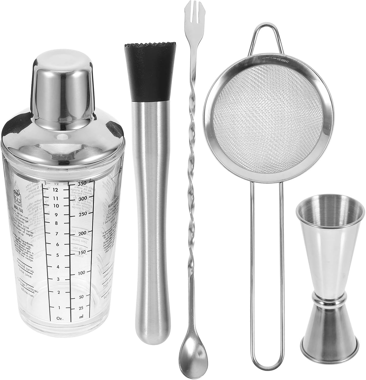 VALICLUD Glass Cocktail Shaker Set 350ml with Measurement Markings, Stainless Steel Lid, Bartender Drink Mixer for Home Bar and Milk Tea Mixing