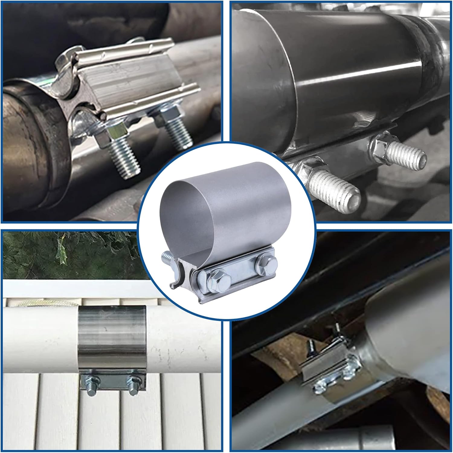 Exhaust Pipe Clamp 3.0 Inch Butt Joint Exhaust Clamp for 3'' OD Pipe with Seal Band Clamp Sleeve 3 Inch Width Aluminized Steel Plate (4PCS)