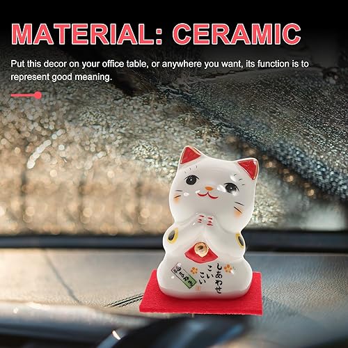 Miniatura 4 de Amosfun Gato agitando de cerámica Maneki Neko Feng Shui Fortune Lucky Cat Figurine coleccionable Estatua china japonesa de gato de la suerte
