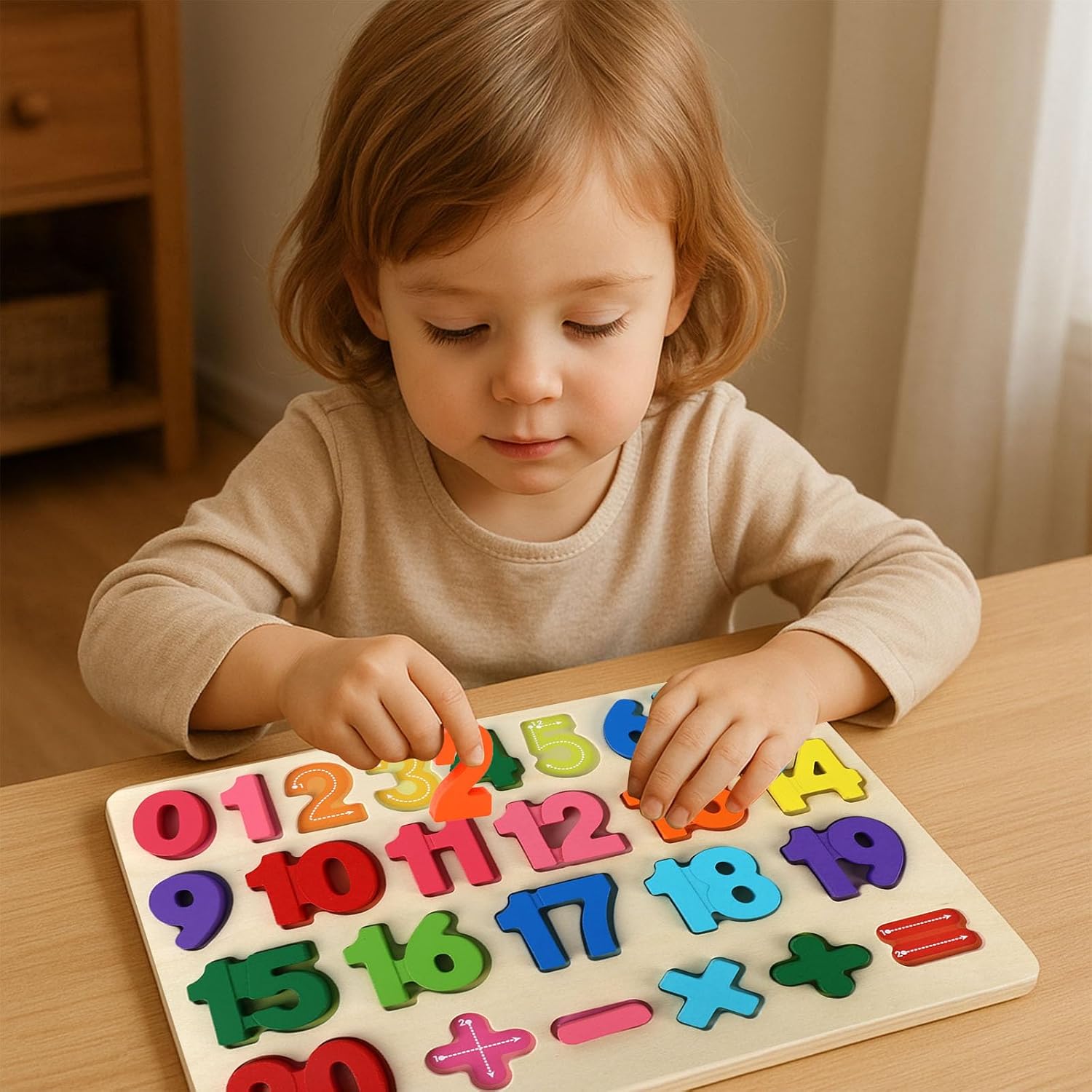 LovesTown Wooden Number Puzzle for Toddlers, Montessori Educational Math Materials, Counting Four Operations Learning Board for Kids, Preschool Learning Gift for Boys Girls