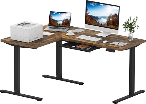 SANODESK Electric L-Shaped Corner Standing Desk with Drawer,63x48