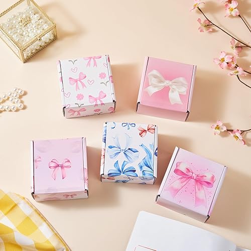 Bow - Cajas de envío rosadas, paquete de 25, cajas de regalo de 4 x 4 x 2 pulgadas, cajas de envío pequeñas de cartón corrugado para pequeñas