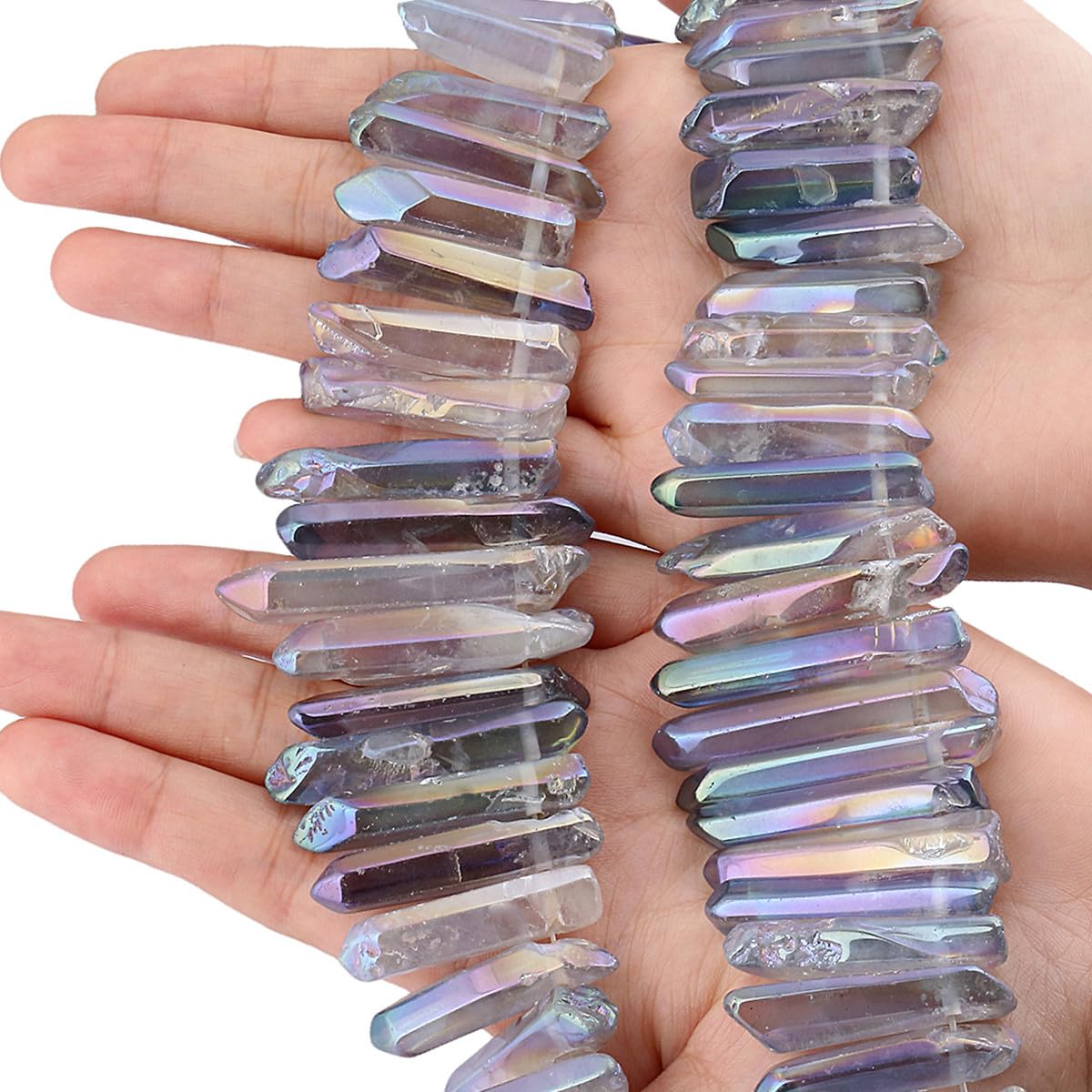 Nupuyai Grey Titanium Coated Irregular Rock Crystal Points for DIY Jewellery Making Polished Sticks Aura Crystal Quartz Spike Stone Beads - Image 2