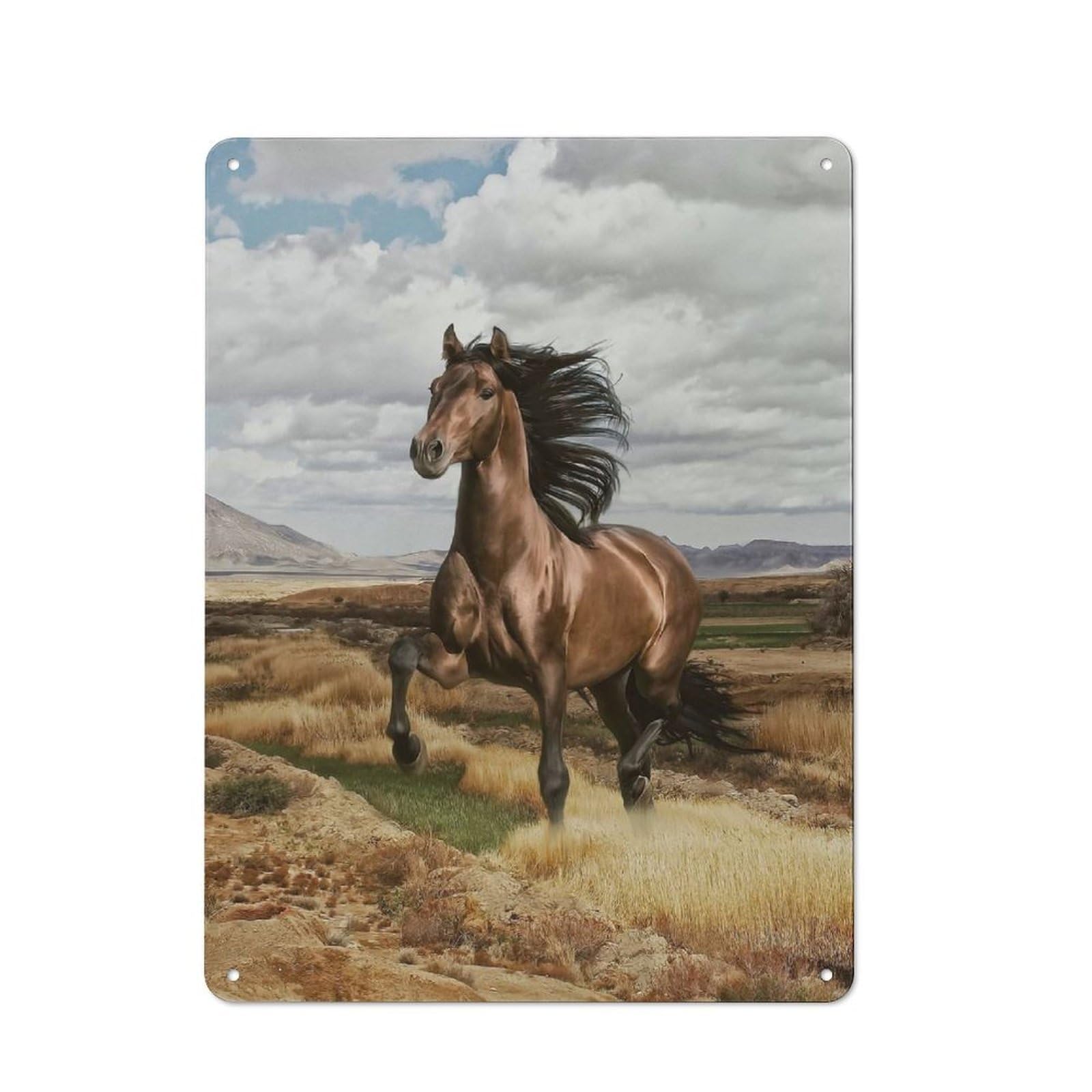 Junmoney Style-16 Vintage Tin Sign 40X30cm With Horse In The Field For Garage Or Workshop, For Metal Sign Collectors, For Cafés, Pubs And Restaurants