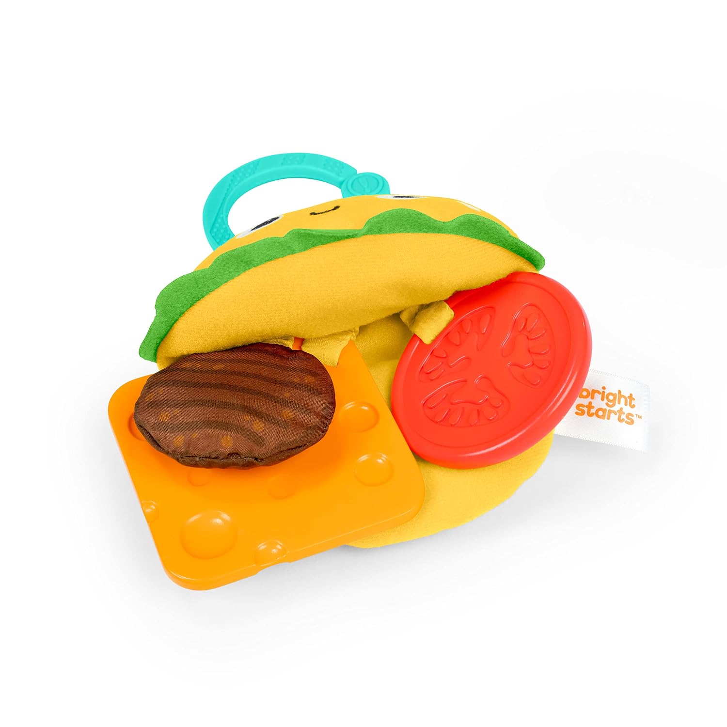 Bright Starts Say Cheeseburger On The Go Teether Activity and Stroller Toy, BPA Free, Unisex, 3 Months+