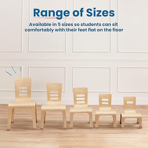 Miniatura 6 de ECR4Kids Silla de madera curvada, altura del asiento de 20 cm, asientos apilables, natural, paquete de 2