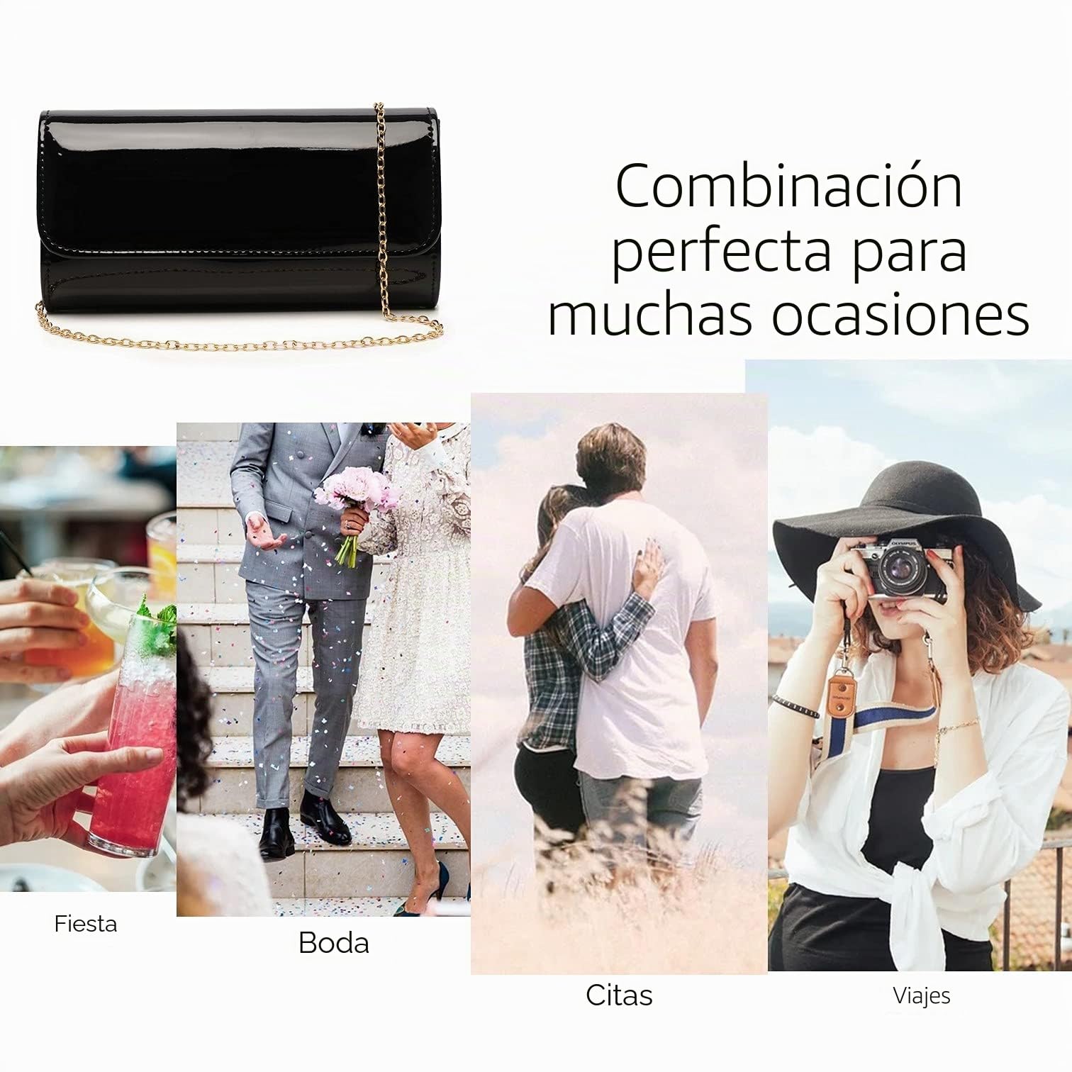 Bolso de mano de charol para mujer, elegante bolso de hombro para Navidad, boda, fiesta, baile de graduación