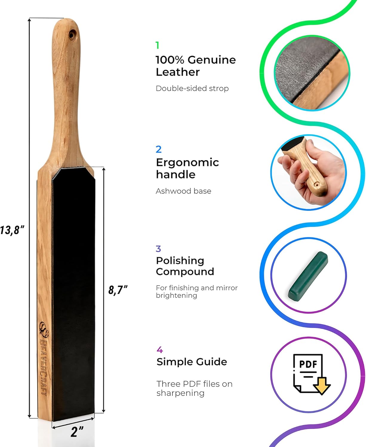 BeaverCraft BSH4F Bushcraft Knife LS6P1 Stropping Kit Leather Strop Kit with Sharpening Polishing Compound