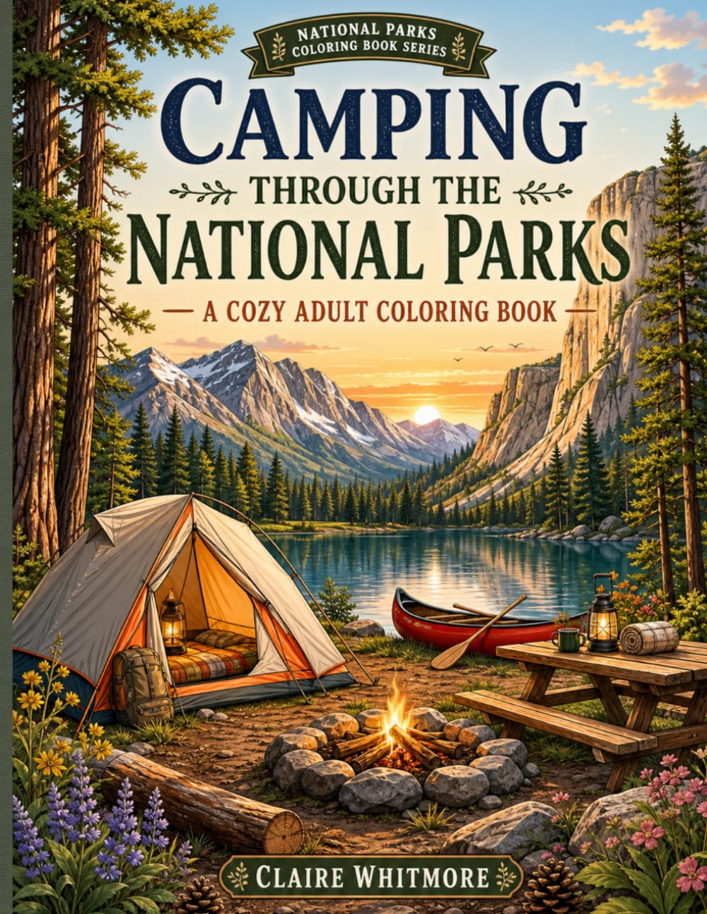 Camping Through the National Parks: A Cozy Adult Coloring Book (National Parks Coloring Book)
