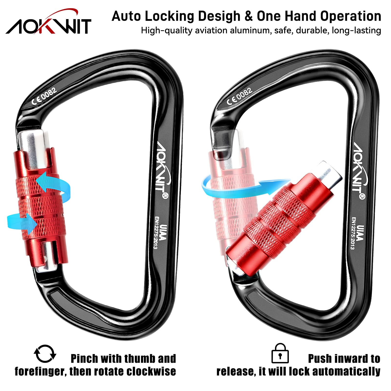 30 kN automatischer Verriegelungs-Karabiner, Drehverschluss, UIAA-zertifiziert, großer Kletterkarabiner, robuster Karabiner für Felsen, Klettern, Abseilen, Bergsteigen, Höhlen, Rettung, Baumpfleger
