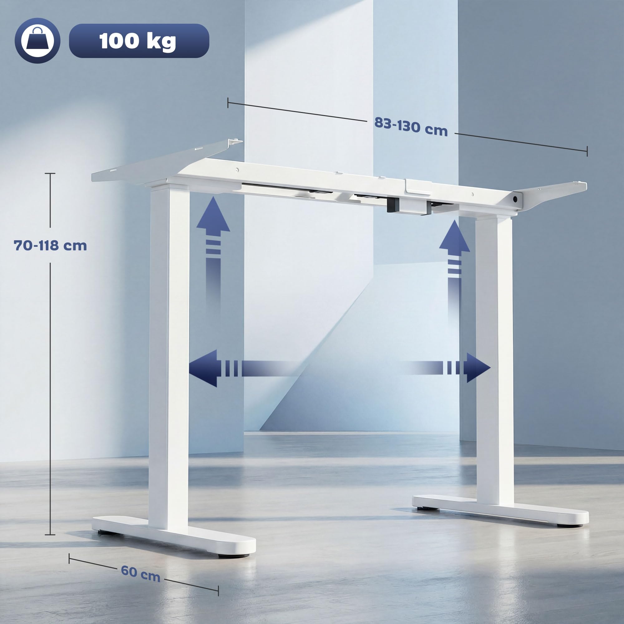 HOMCOM Support de Bureau électrique réglable en Hauteur avec 2 Moteurs et Fonction mémoire - Cadre de Table réglable en Largeur - Charge maximale : 100 kg avec Moins de Bruit - Protection Contre Les