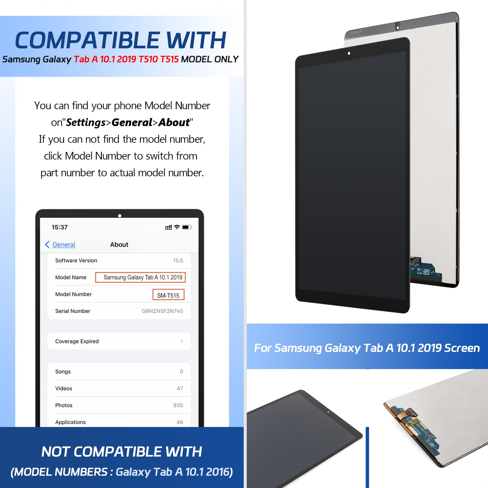 Tavoletta Schermo per Samsung Galaxy Tab A 10.1 2019 T510 T515 Display Digitalizzatore Touch Screen LCD per Samsung Galaxy Tab A 10.1 2019 Schermo LCD Display + Kit di Riparazione