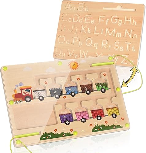 Laberinto magnético de color y números, tablero de rompecabezas Montessori de madera a juego para contar, práctica de escritura ABC, habilidades