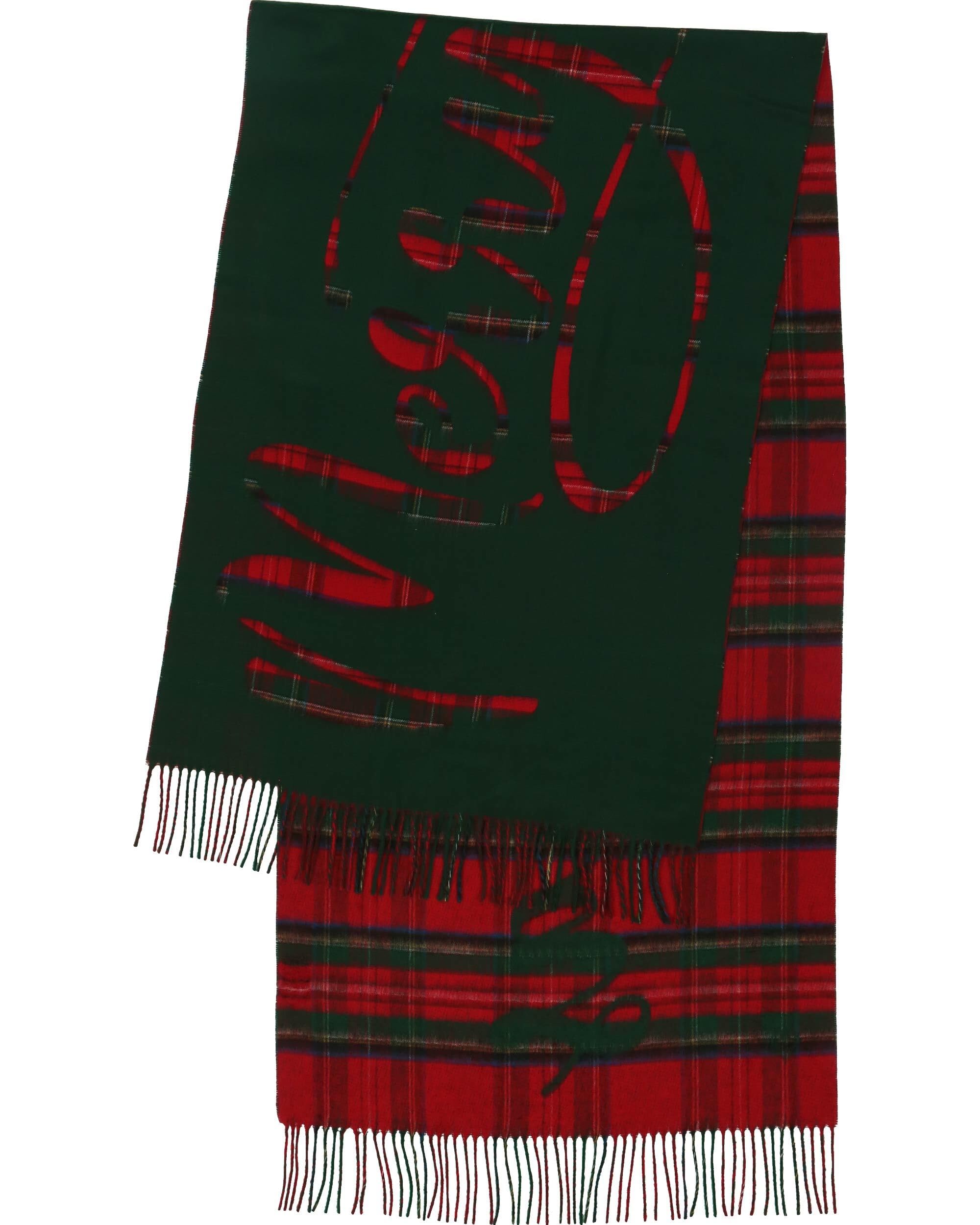 FRAAS Cashmink Weihnachtsschal Merry Christmas - warmer Schal mit Karo-Muster für Damen und Herren - 56 x 200 cm - Made in Germany Antique Green