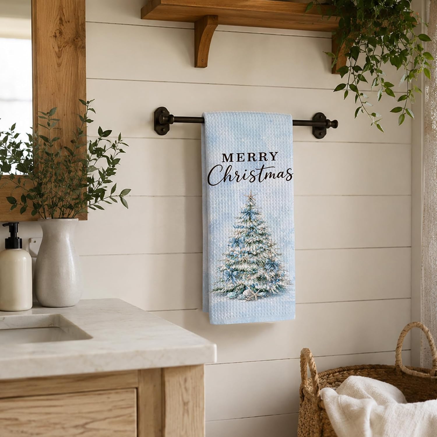 Coastal Christmas Tree Kitchen Hand Towels Decor Gifts 16x24Inch image 5