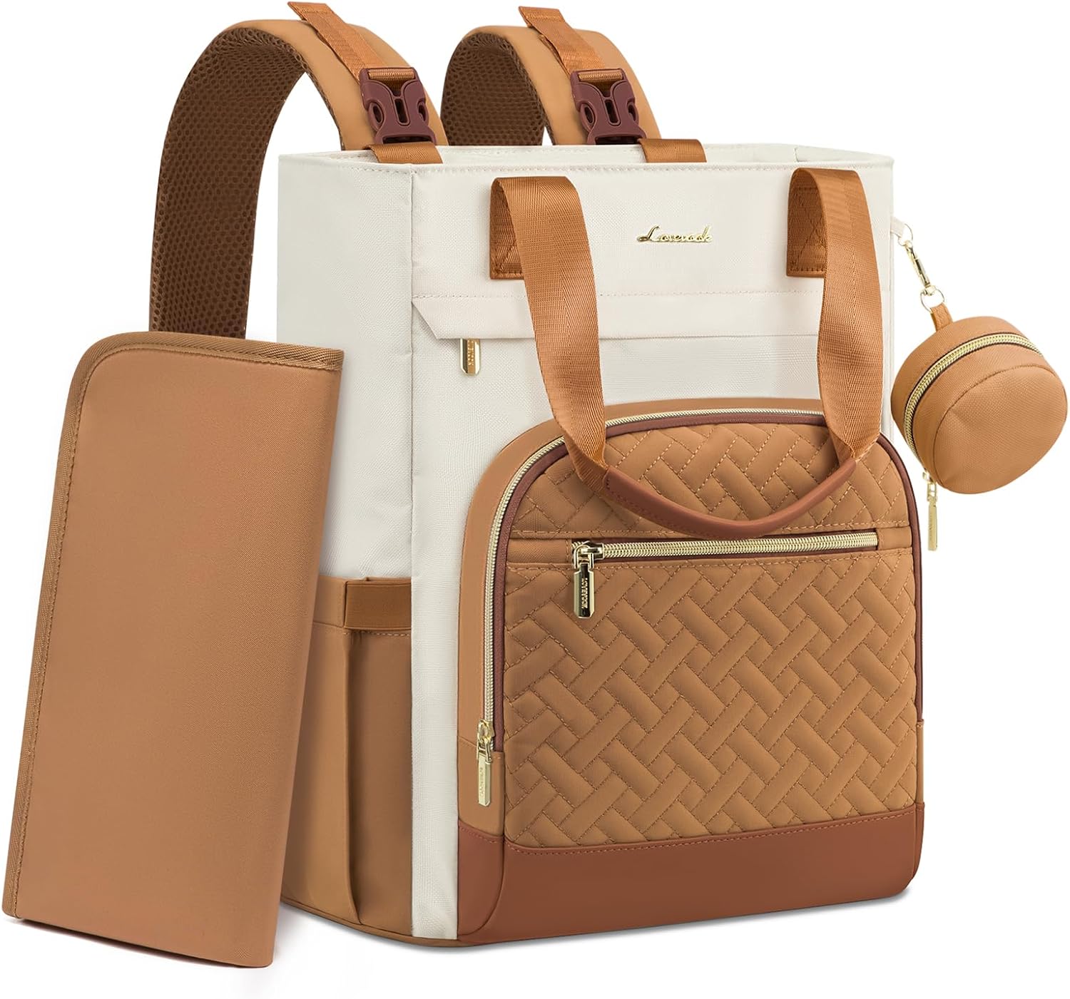 LOVEVOOK Diaper Bag Backpack, Large Capacity Portable Baby Bag with Foldable Diaper Changing Pad, Waterproof Baby Diaper Bags Gift for Mon Dad, Light Brown