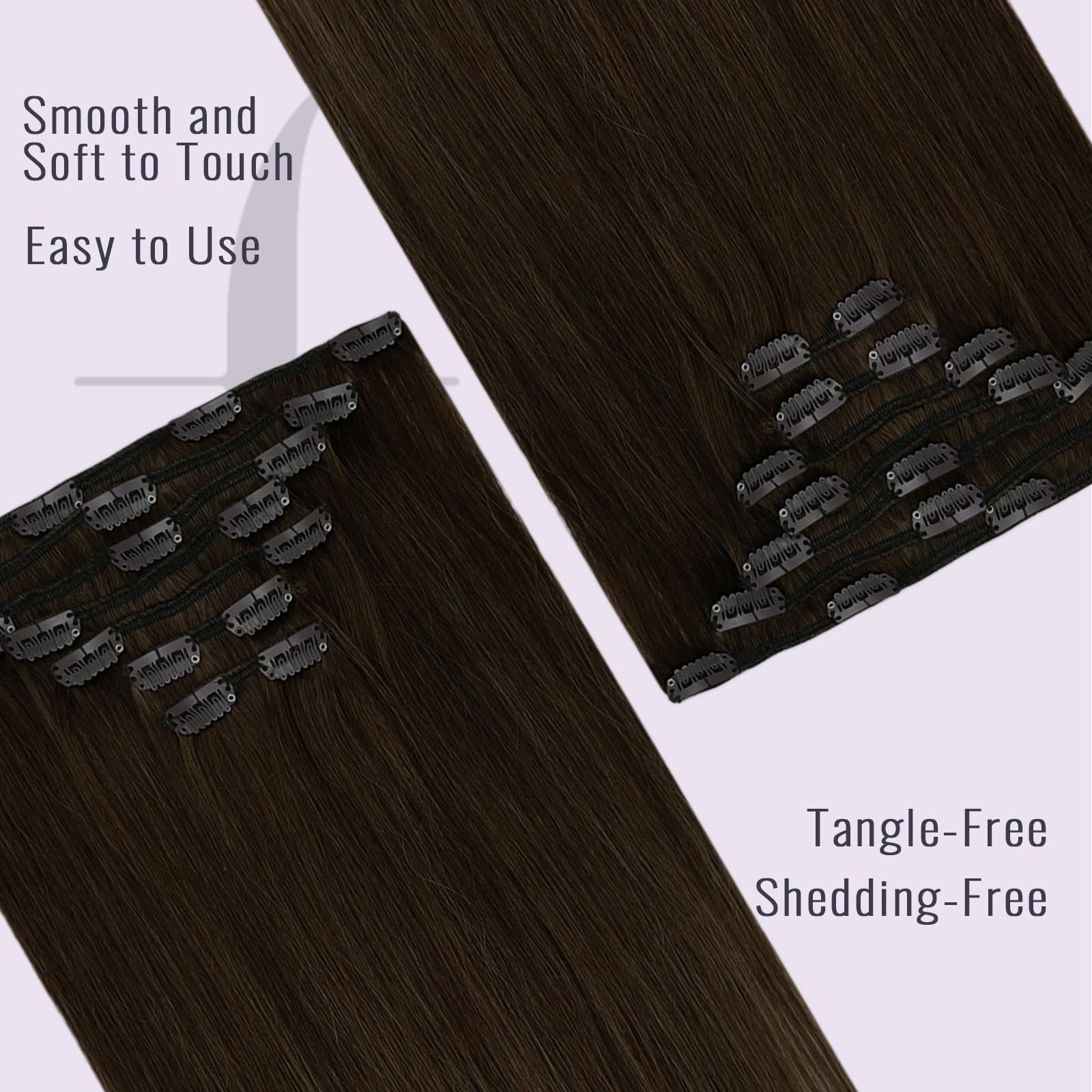 Fshine Extension Capelli Veri Clip Castano Scuro Extension Clip Capelli Umani Lisci 120g 35cm 7pcs Extension Human Hair Clip Remy Clip in Real Hair Double Weft Extension Lisce Clip 2