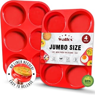 Walfos Silicone Muffin Top Pans for Baking 4inch Jumbo Size, Perfect Results Premium Non-Stick Bakeware Egg Baking Pan, Great for Eggs, Hamburger Bun, Muffin Top and More, Food Grade & BPA Free, 2pcs