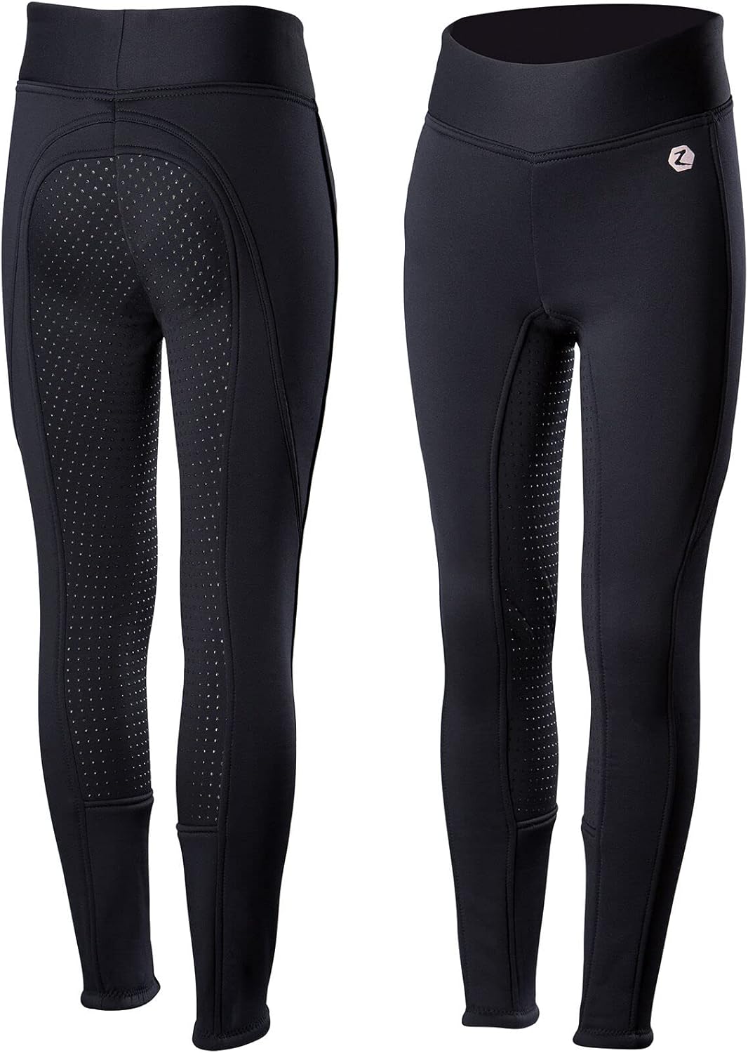 HORZE Active Kids' Fleece-Lined Winter Riding Tights - Silicone Full Seat, Wind-Resistant Schooling Pants