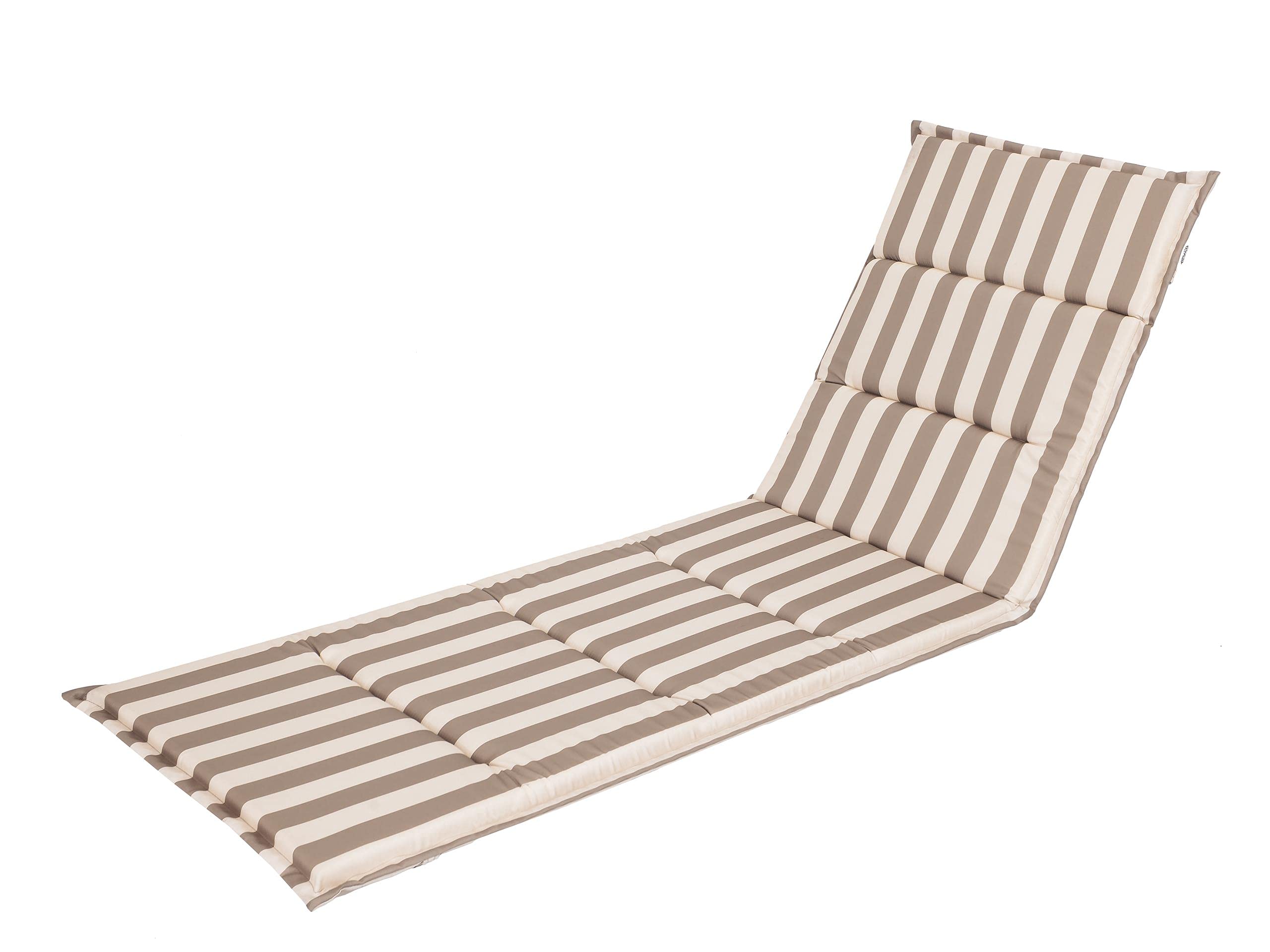 PillowPrim Sitzkissen für Sonnenliege - Stuhlkissen - Für Gartenliege, Terrassen und Balkonliebhaber - Komfort im Freien - Beige mit Streifen, 185x56x4 cm