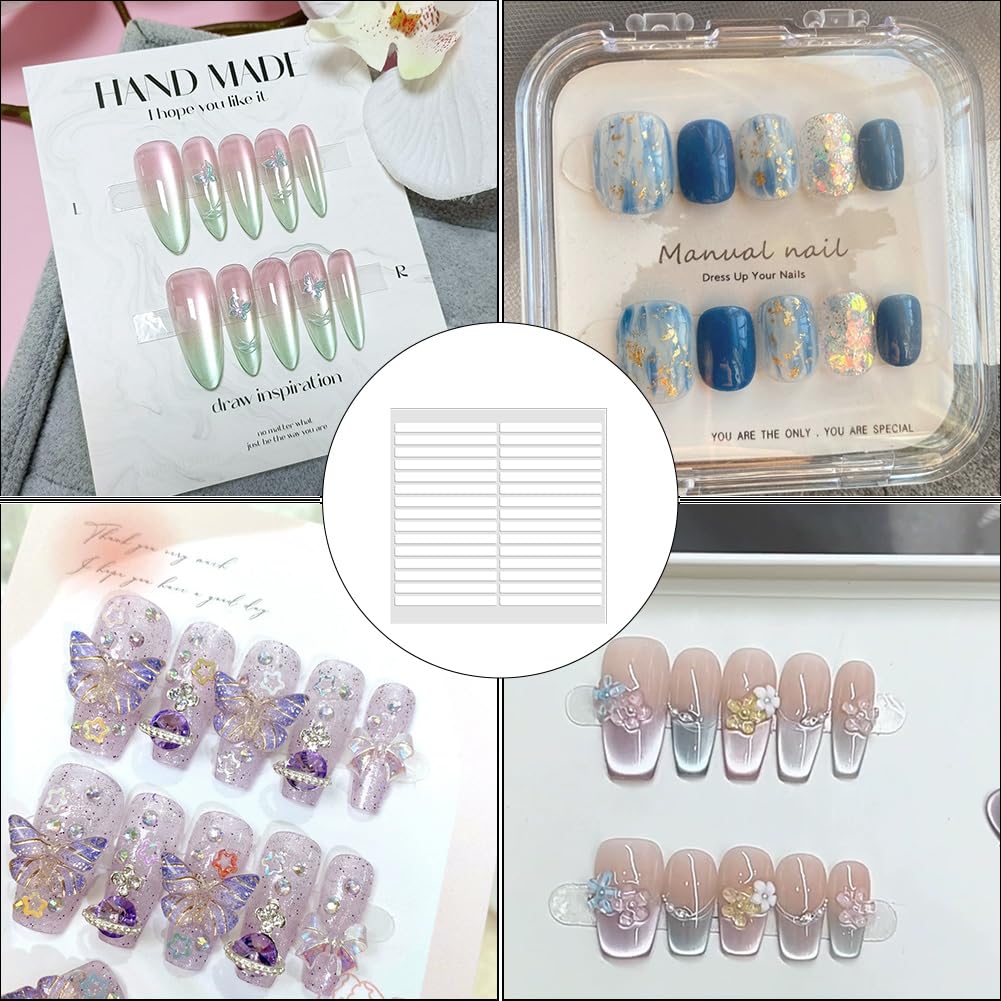 craspire 12Pcs 3 Tailles Double Face Ruban À Ongles Bandes D’Affichage Nail Art Adhésif Transparent Amovible Presse sur Le Montage Outils De Fixation Pointe Bande De Ruban pour L’Emballage Stockage