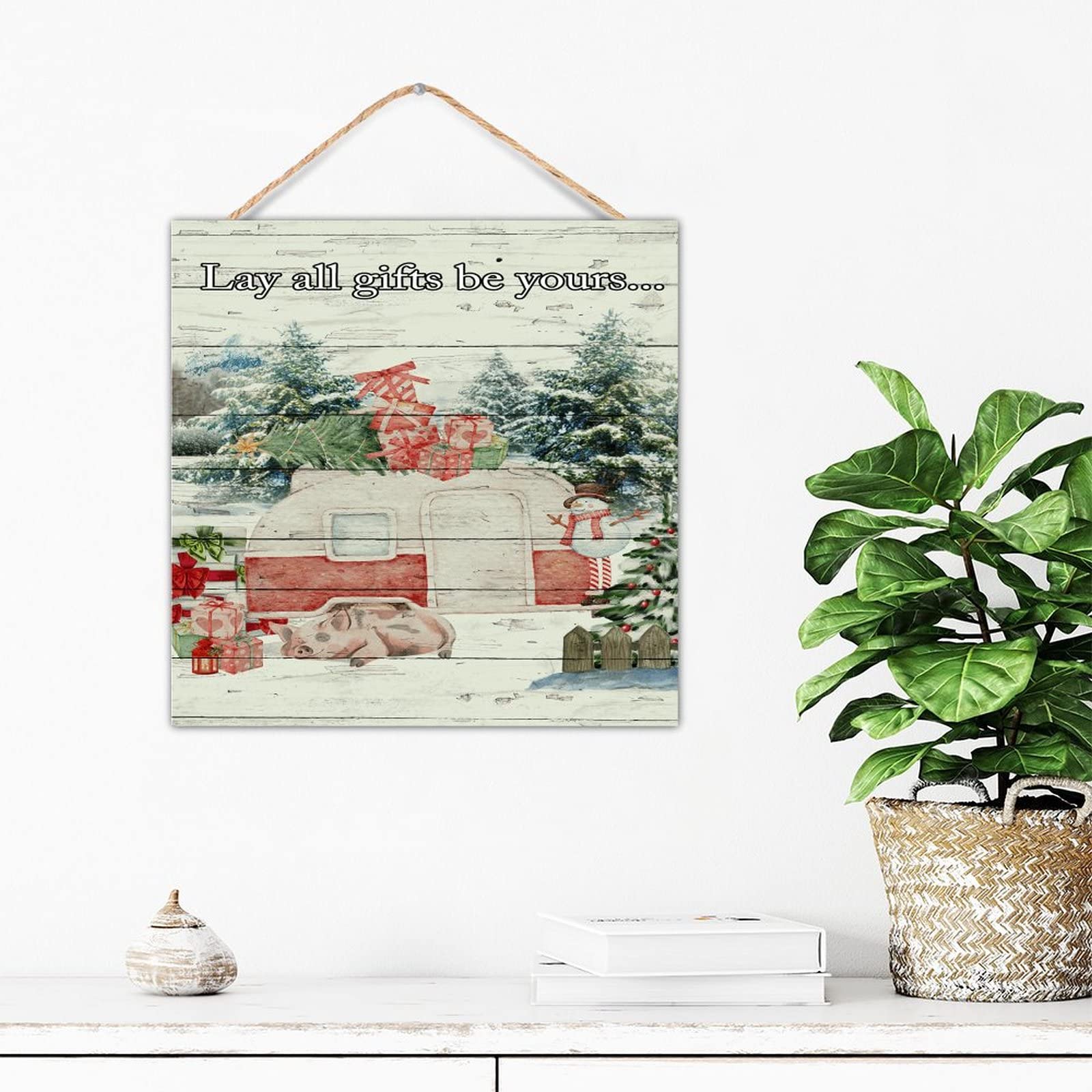 Flocons de neige et Père Noël déco murale vintage bois pour maison