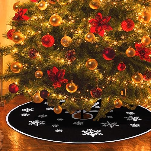 Miniatura 72 de MACTING Falda de árbol pequeño de Navidad, falda de árbol de arpillera roja de 23 pulgadas con copo de nieve blanco impreso para vacaciones, hogar