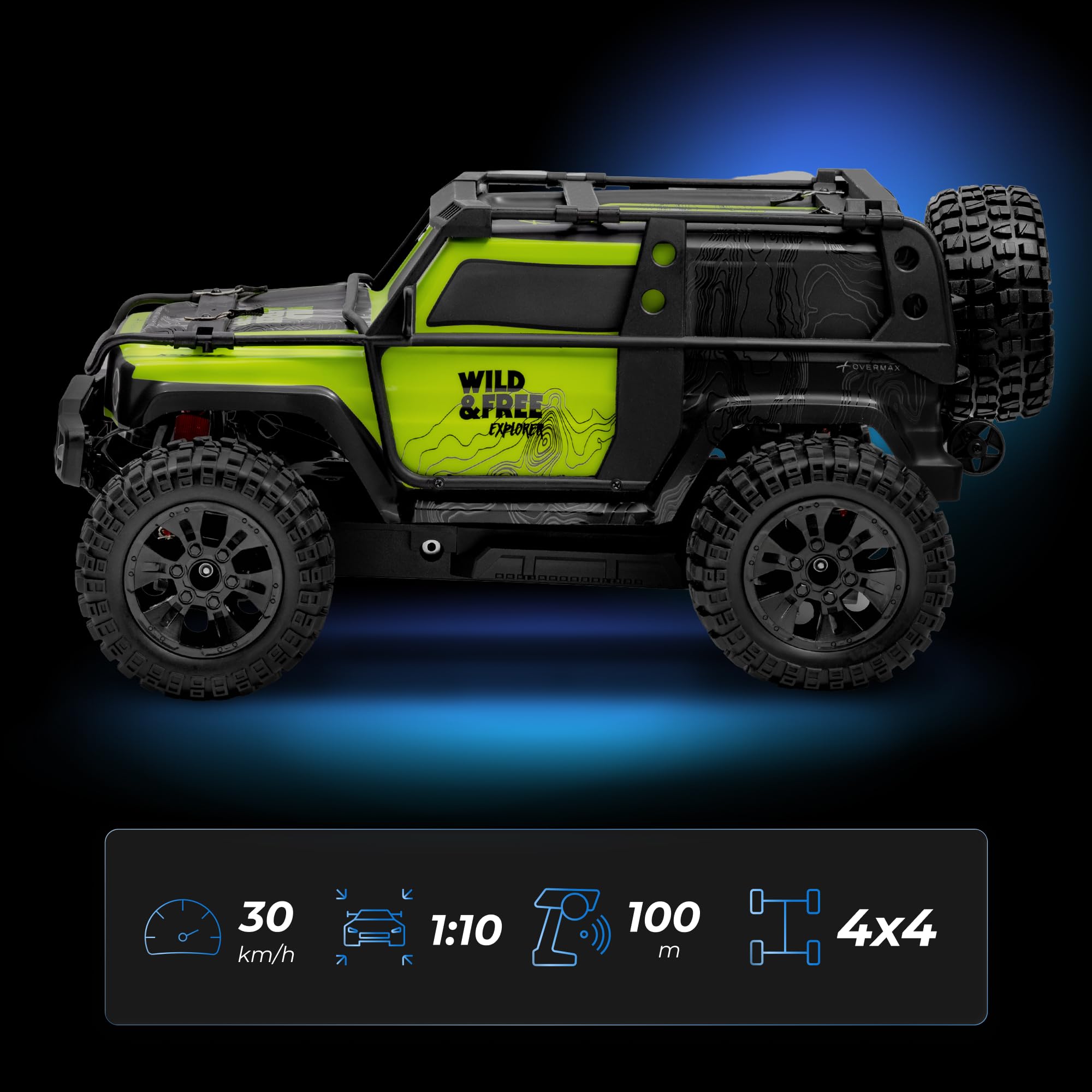 Lionelo Overmax X-Vast zdalnie sterowany samochód 4WD 1:10, 30 km/h Offroad RC, 2,4 GHz, 40 min z 2 akumulatorami, tłumikiem oleju, LED, jazda na dwóch kołach, Crawler dla dzieci 8+ i dorosłych