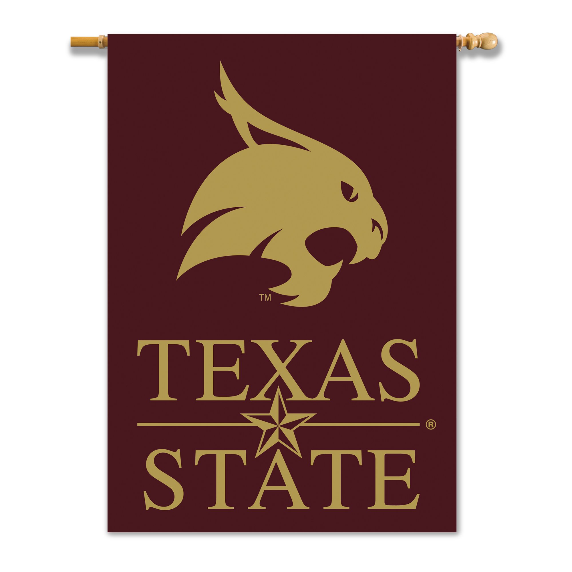 BSI PRODUCTS, INC. - Texas State Bobcats 2-Sided 28" x 40" Banner with Pole Sleeve - TXST Football, Basketball & Baseball Pride - High Durability for Indoor and Outdoor Use - Great Gift Idea - Maroon,