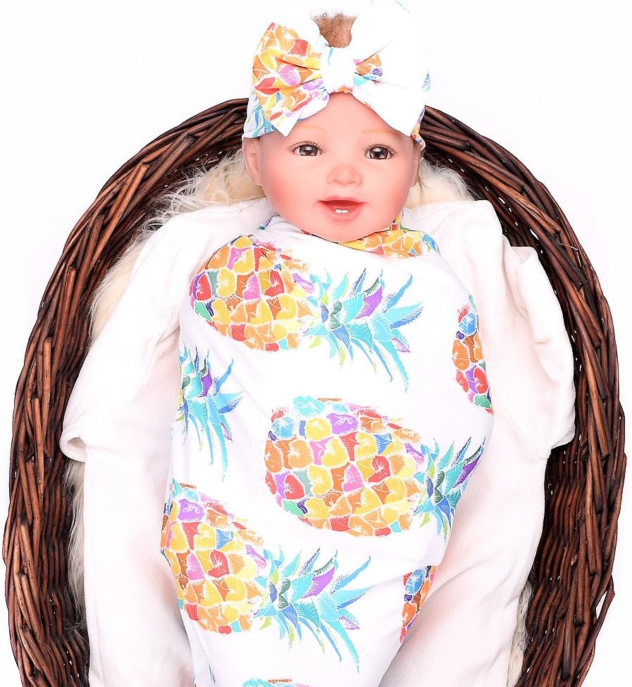 Galabloomer Baby Sleep Swaddle Blanket Large and Bow Headband Set Pineapple