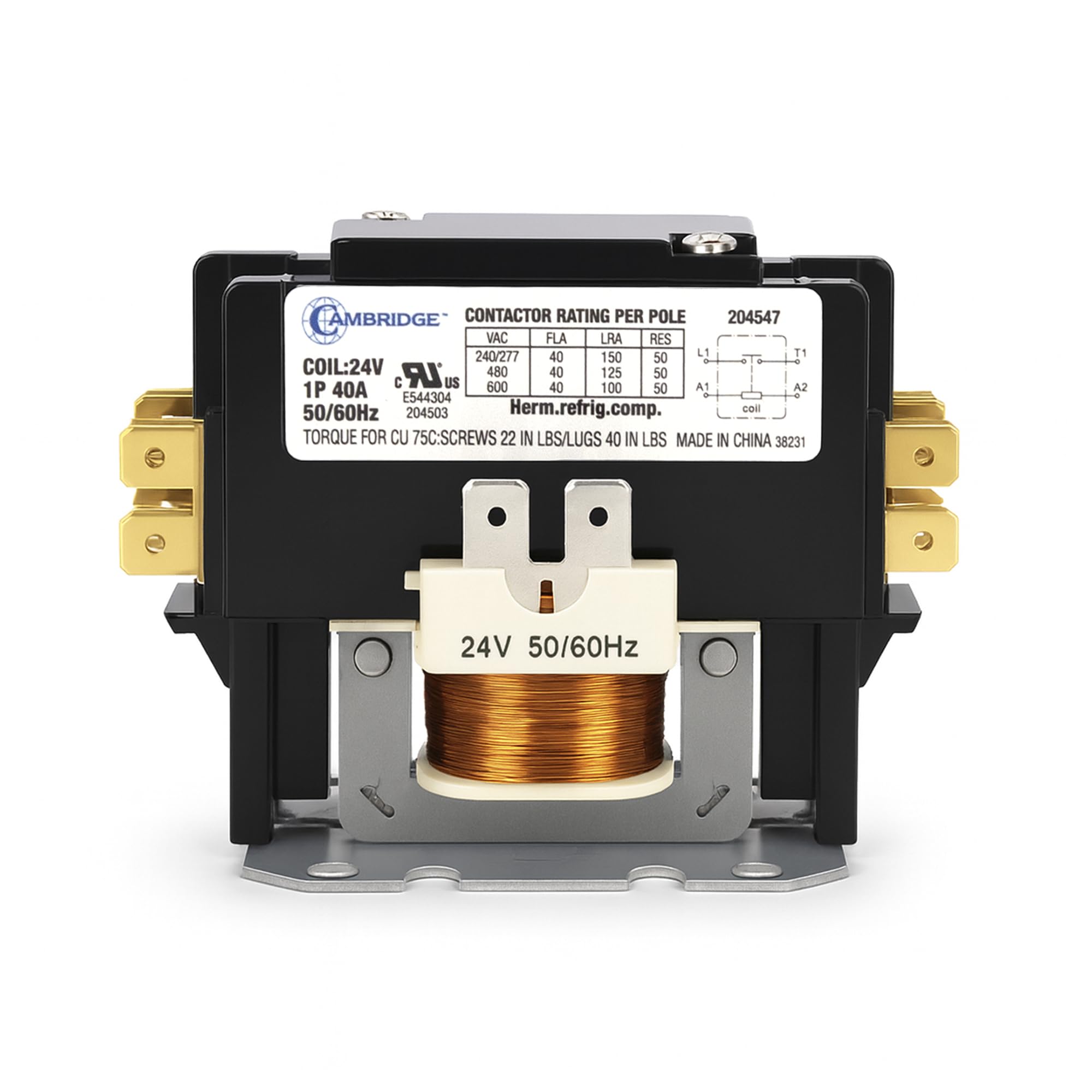 Cambridge 1-Pole 40A 24V AC Coil Definite Purpose Contactor for Air Conditioner Condenser Compressor