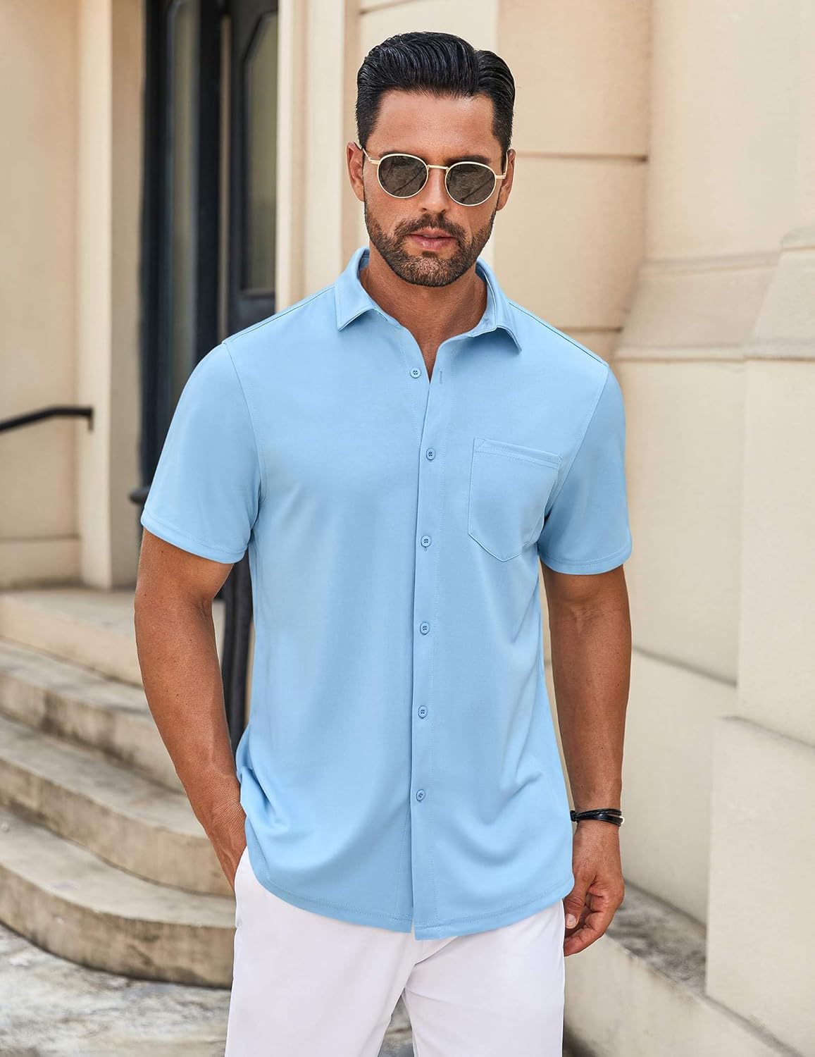 COOFANDY Mens Casual Button Down Shirt Untucked Short Sleeve Strech Wrinkle Free Dress Shirts - Image 3