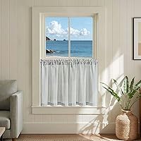 Vista 90 de jinchan Cortinas de Lino a Rayas para Cocina de 45 Pulgadas, Cortinas de Nivel, Estilo de Granja Moderno, Estilo Café, Tratamientos para Ventanas