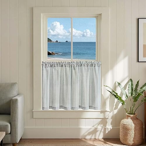 Miniatura 92 de jinchan - Cortinas de cocina de lino de 36 pulgadas de largo, a rayas finas, de media altura, pequeñas, para sala de estar, baño, café, estilo de