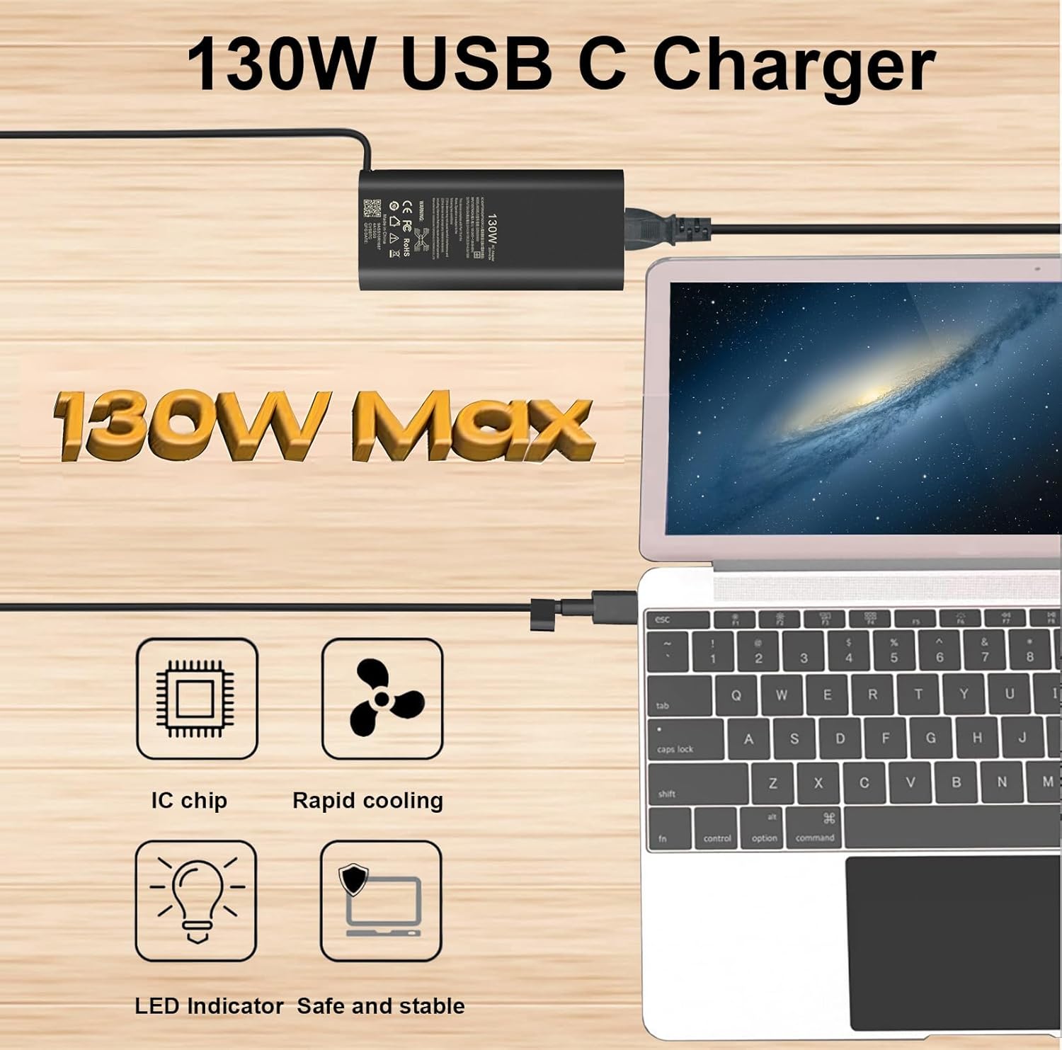 GAN 130W USB C Type C Laptop Charger for XPS 15 9575 2in1 9520 9500 9530 Precision 5530 5470 5550 3550 3560 3750 XPS 17 9700 9710 9720 9730 HA130PM170