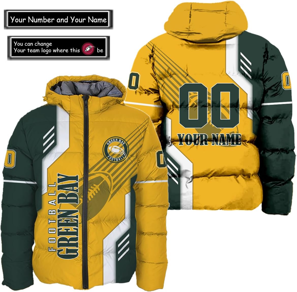 Discover Personalized Green Bay Football Team Packers Men's Hooded Puffer Jacket