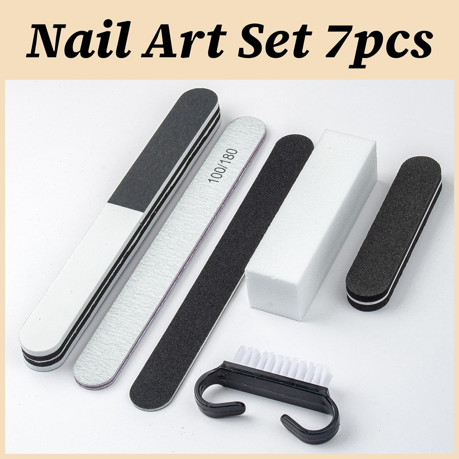 6PC Manicure Tools Kit 100 180 Grit Nail File Nail Buffer Blocks Polisher Cuticle Pusher Black Fingernail Nail — view 5